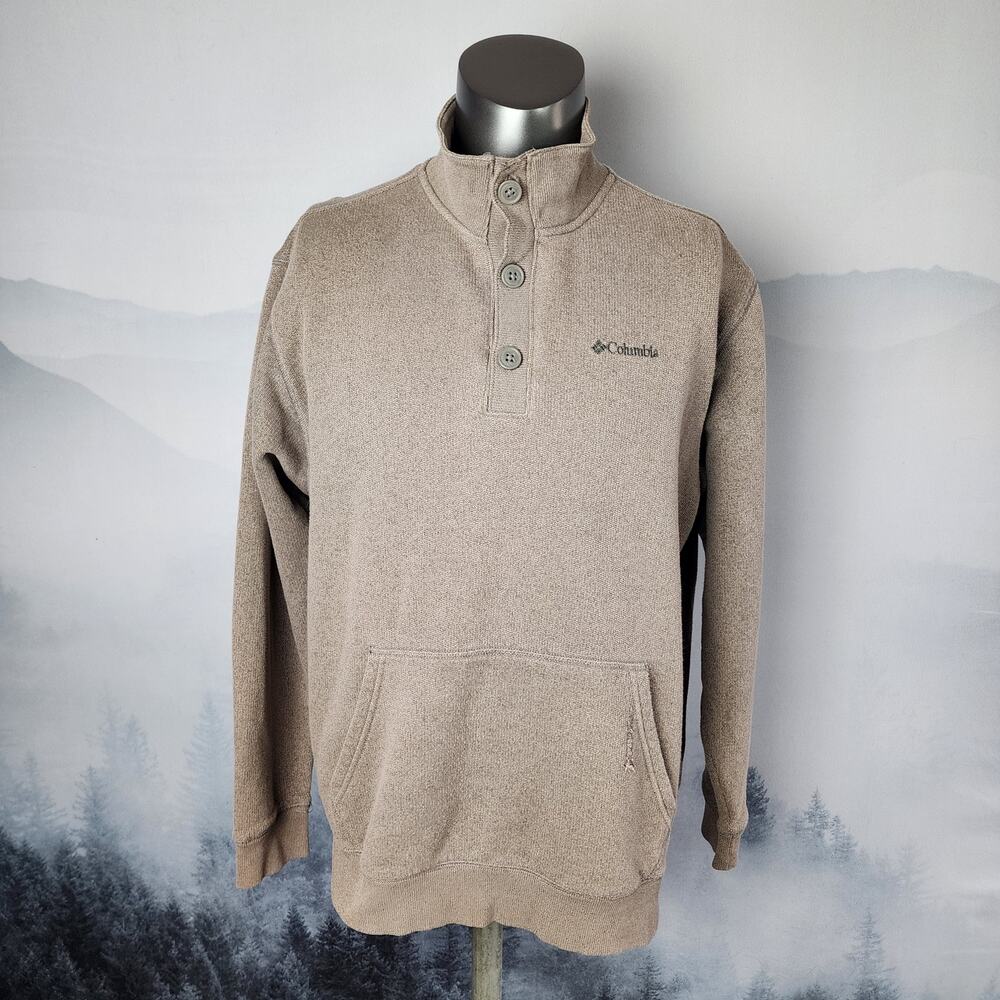 Columbia Men's Quarter Button Mock Neck Brown Knit Pullover Sweater | Men's XL